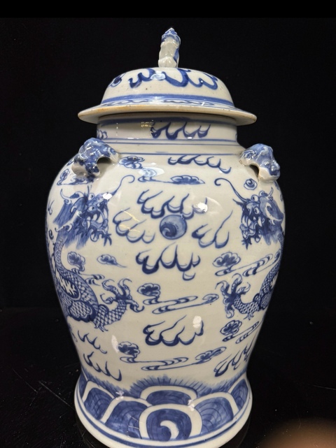 古玩陶瓷龍紋青花四系將軍罐真品鑒賞圖