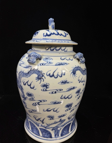 古玩陶瓷龍紋青花四系將軍罐真品鑒賞圖