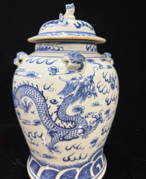 古玩陶瓷龍紋青花四系將軍罐真品鑒賞圖