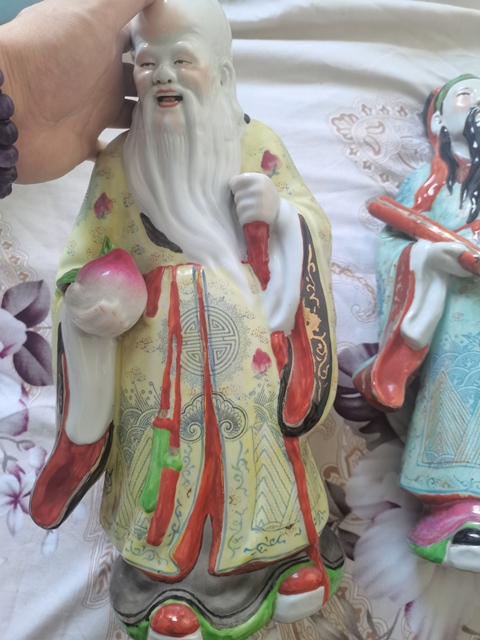 古玩陶瓷粉彩福祿壽人物朔像真品鑒賞圖