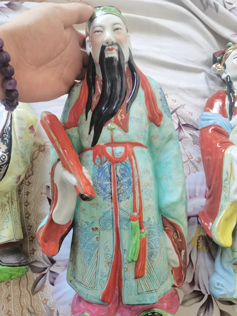 古玩陶瓷粉彩福祿壽人物朔像真品鑒賞圖