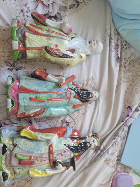 古玩陶瓷粉彩福祿壽人物朔像真品鑒賞圖