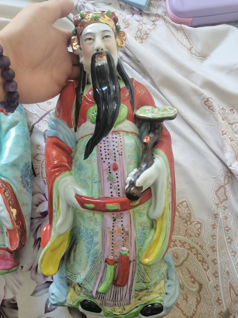 古玩陶瓷粉彩福祿壽人物朔像真品鑒賞圖