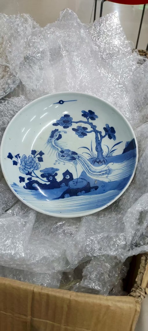 古玩陶瓷鳳紋青花盤真品鑒賞圖