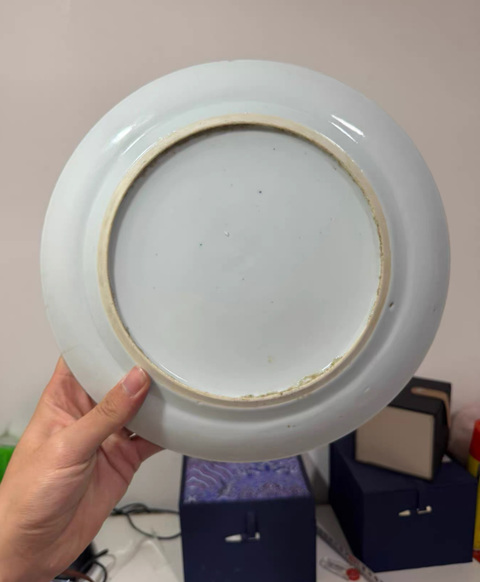 古玩陶瓷光緒外銷青花樓閣山水紋盤真品鑒賞圖