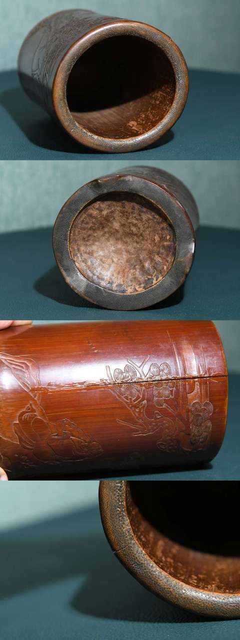 古玩雜項竹雕筆筒真品鑒賞圖