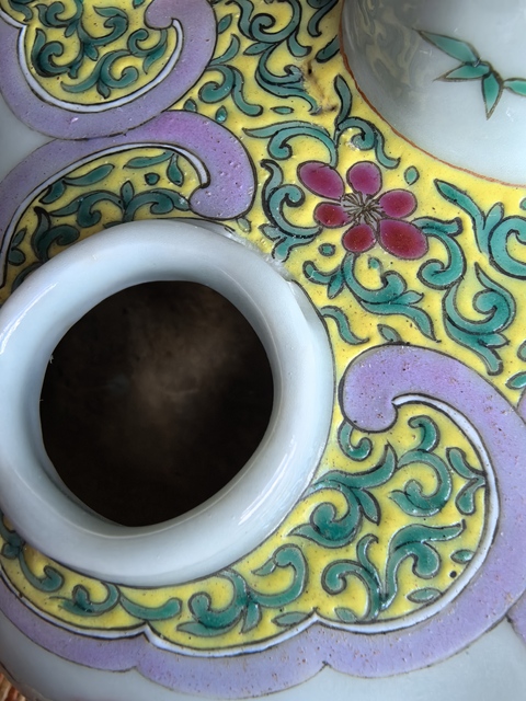 古玩陶瓷粉彩花卉紋蒜頭瓶真品鑒賞圖