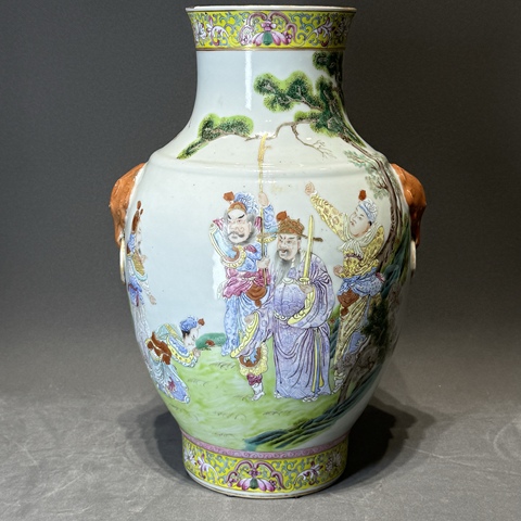 古玩陶瓷清晚期 粉彩人物雙耳尊真品鑒賞圖