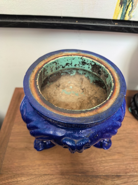 古玩陶瓷清中期藍釉薰爐真品鑒賞圖