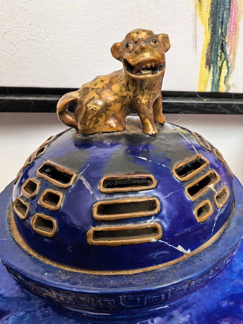 古玩陶瓷清中期藍釉薰爐真品鑒賞圖