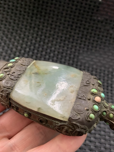 古玩玉器翡翠鑲銀鼻煙壺真品鑒賞圖