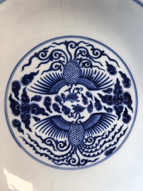 古玩陶瓷鸞鳳和鳴青花盤真品鑒賞圖