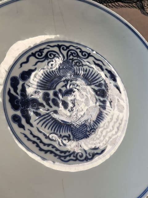 古玩陶瓷鸞鳳和鳴青花盤真品鑒賞圖