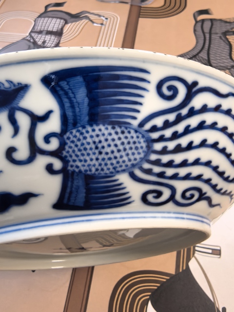 古玩陶瓷鸞鳳和鳴青花盤真品鑒賞圖