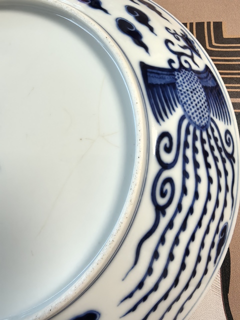 古玩陶瓷鸞鳳和鳴青花盤真品鑒賞圖