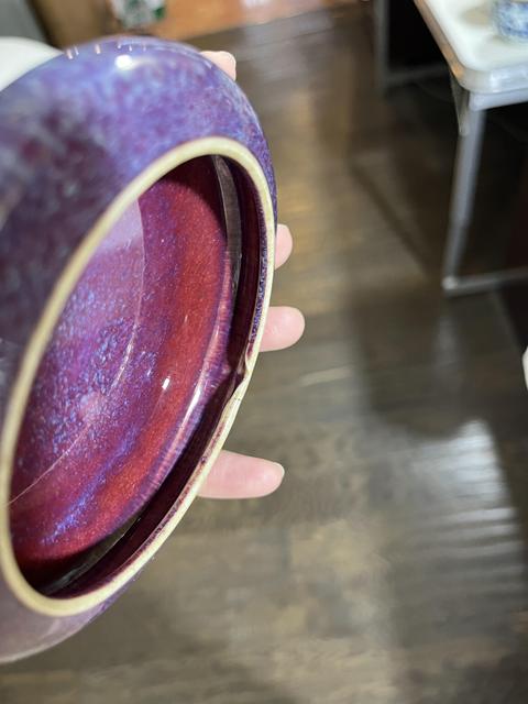 古玩陶瓷鈞紅窯變釉水洗真品鑒賞圖