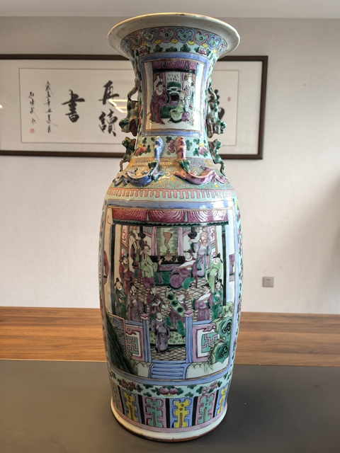 古玩陶瓷粉彩開窗郭子儀拜壽圖大瓶真品鑒賞圖