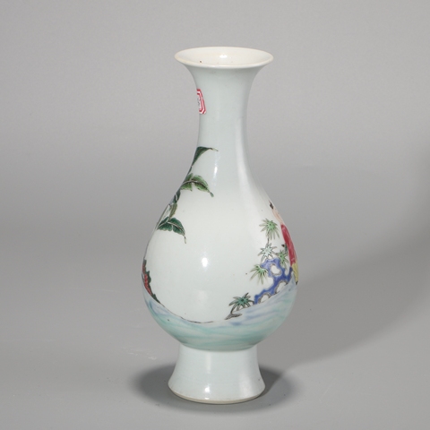 古玩陶瓷人物紋粉彩撇口瓶真品鑒賞圖