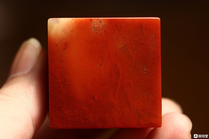 古玩雜項壽山老坑水洞朱砂印鈕（花開富貴）拍賣，當前價格1800元
