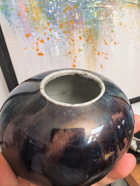 古玩陶瓷清中期窯變釉水盂真品鑒賞圖
