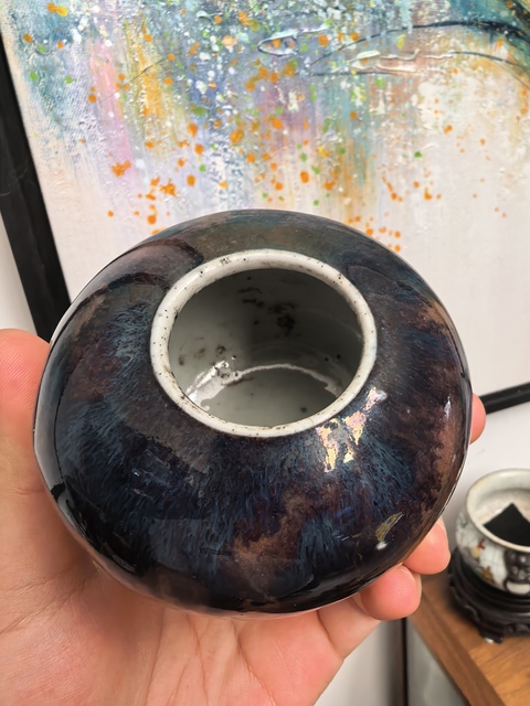 古玩陶瓷清中期窯變釉水盂真品鑒賞圖