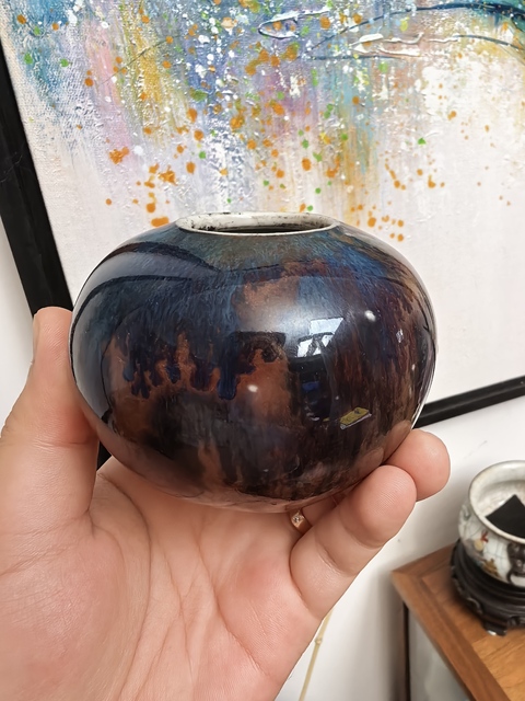 古玩陶瓷清中期窯變釉水盂真品鑒賞圖