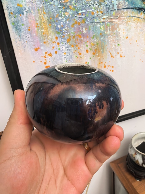 古玩陶瓷清中期窯變釉水盂真品鑒賞圖