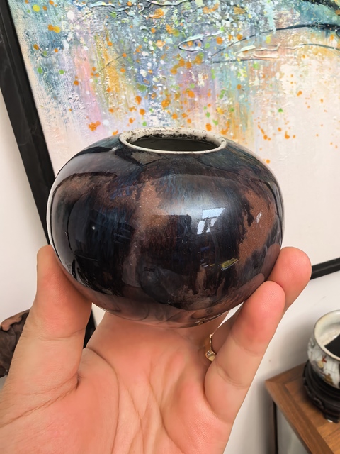古玩陶瓷清中期窯變釉水盂真品鑒賞圖