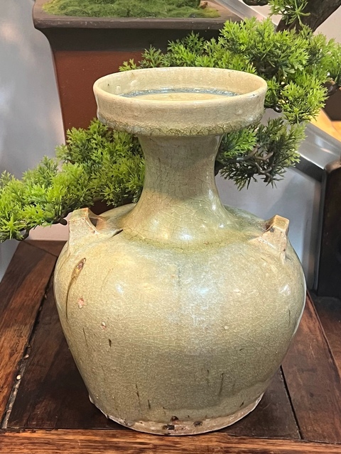 古玩陶瓷岳州窯雙系盤口瓶真品鑒賞圖