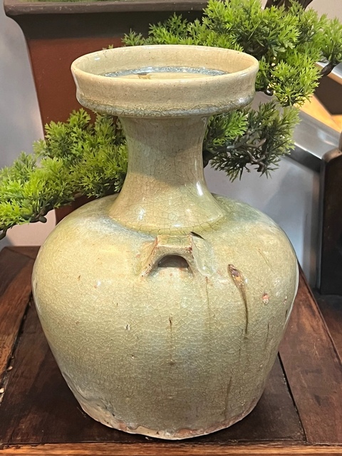 古玩陶瓷岳州窯雙系盤口瓶真品鑒賞圖