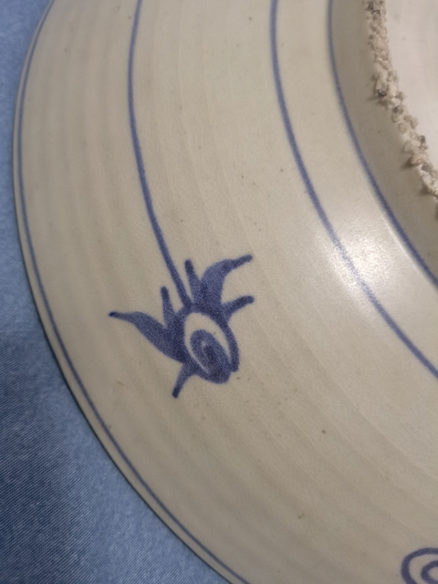 古玩陶瓷漳州窯青花鳳穿牡丹盤真品鑒賞圖