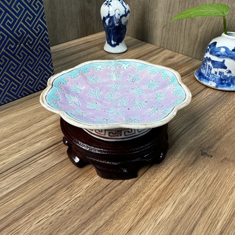 古玩陶瓷光緒粉彩蘭花紋花口供碟真品鑒賞圖