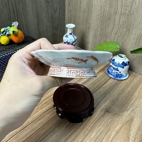 古玩陶瓷光緒粉彩蘭花紋花口供碟真品鑒賞圖