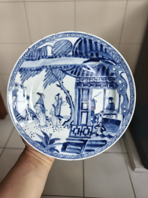 古玩陶瓷西廂記青花盤真品鑒賞圖