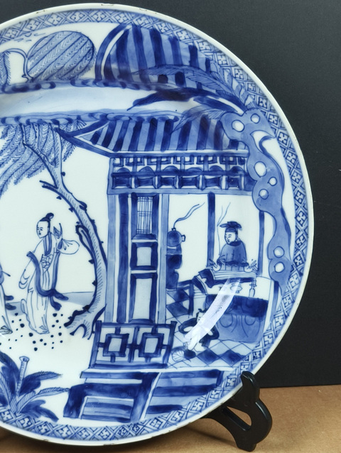 古玩陶瓷西廂記青花盤真品鑒賞圖