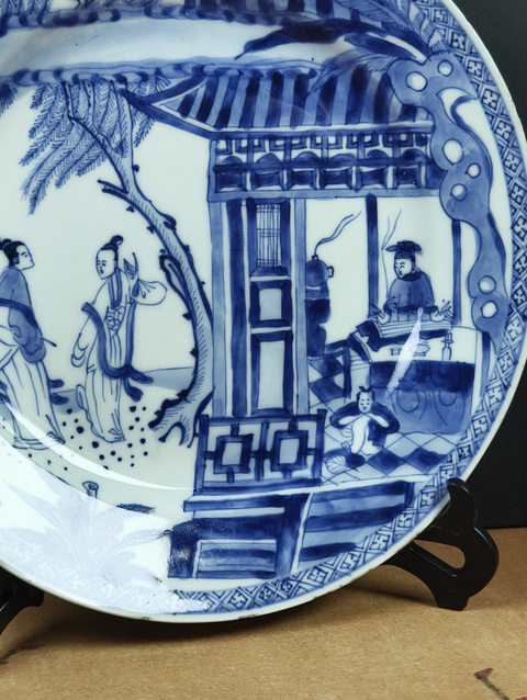 古玩陶瓷西廂記青花盤真品鑒賞圖
