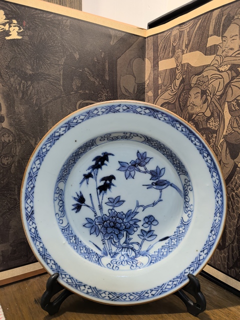 古玩陶瓷康熙青花花鳥盤拍賣,當前價格728元