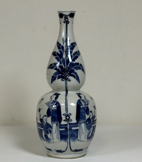 古玩陶瓷青花仕女嬰戲圖葫蘆瓶真品鑒賞圖
