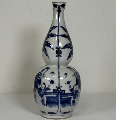 古玩陶瓷青花仕女嬰戲圖葫蘆瓶真品鑒賞圖
