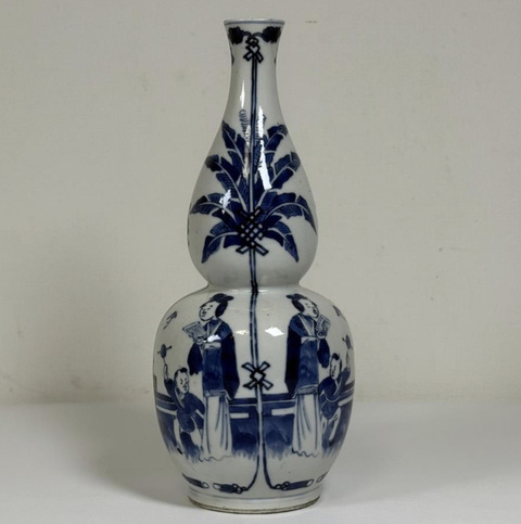 古玩陶瓷青花仕女嬰戲圖葫蘆瓶真品鑒賞圖