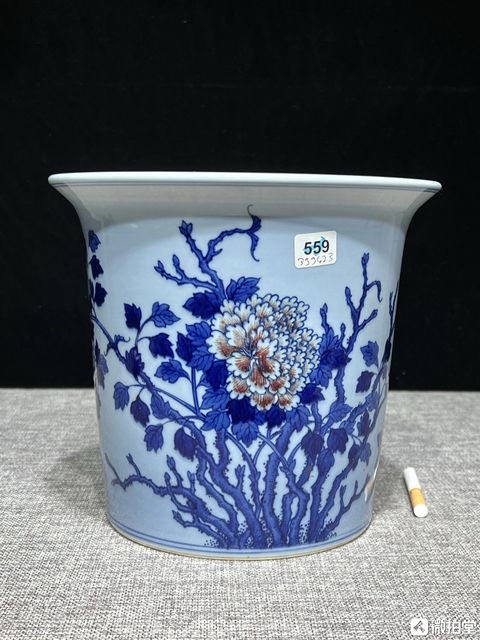 古玩陶瓷青花釉里紅花盆真品鑒賞圖
