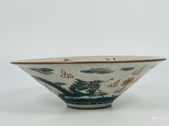 古玩陶瓷哥釉粉彩八仙人物斗笠碗真品鑒賞圖