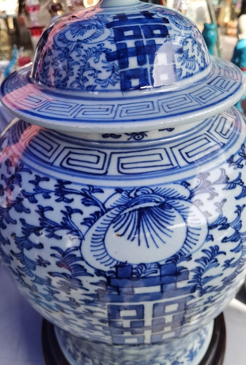 古玩陶瓷纏枝花囍字紋青花將軍罐真品鑒賞圖