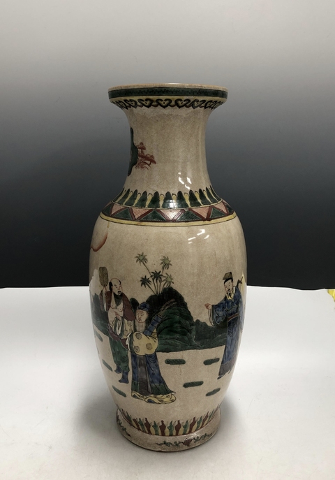 古玩陶瓷民國·哥釉五彩八仙人物紋盤口瓶拍賣，當(dāng)前價格4699元