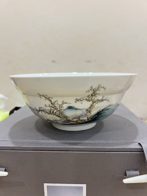 古玩陶瓷汪野亭粉彩山水紋折腰碗拍賣，當(dāng)前價(jià)格18000元