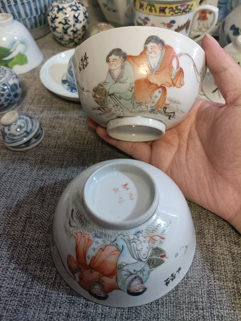 古玩陶瓷油粉彩和合二仙紋茶碗拍賣，當前價格2888元
