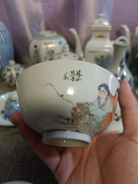 古玩陶瓷油粉彩和合二仙紋茶碗拍賣，當前價格2888元