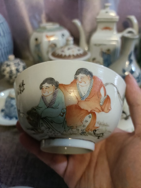 古玩陶瓷油粉彩和合二仙紋茶碗拍賣，當前價格2888元