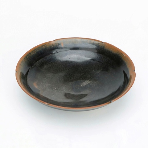 古玩陶瓷耀州窯黑釉兔毫葵口盤真品鑒賞圖