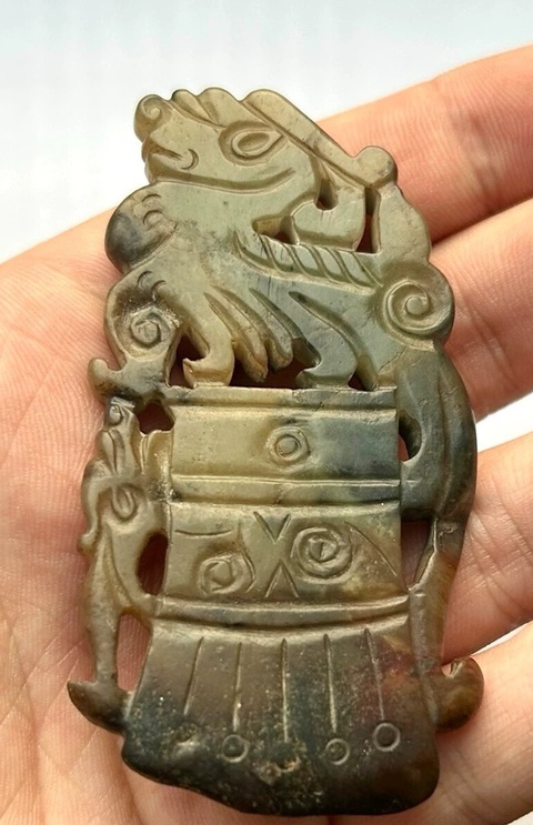 古玩玉器岫玉雕“府上有壽”佩真品鑒賞圖